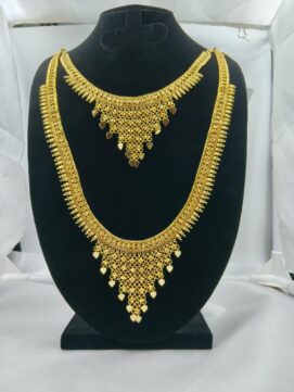 R HARAM3620N - Gold Tone Double Layer Kerala Bridal Haram & Necklace Set