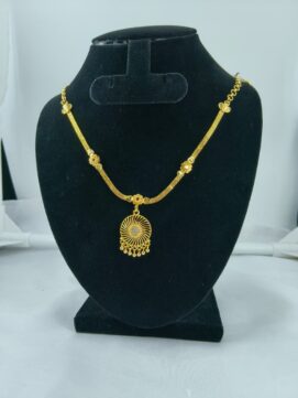 R NECKLACE 520 - Gold Tone Designer Chain Necklace with Floral Motifs & AD Stone Pendant